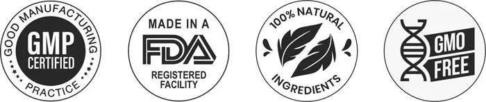 GMP Certified, Made in an FDA Registered Facility, 100% Natural Ingredients, Non-GMO